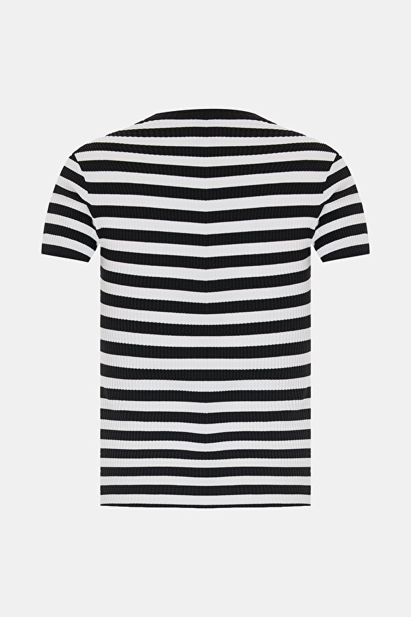 SİYAH BİSİKLET YAKA ÇİZGİLİ T-SHIRT 2