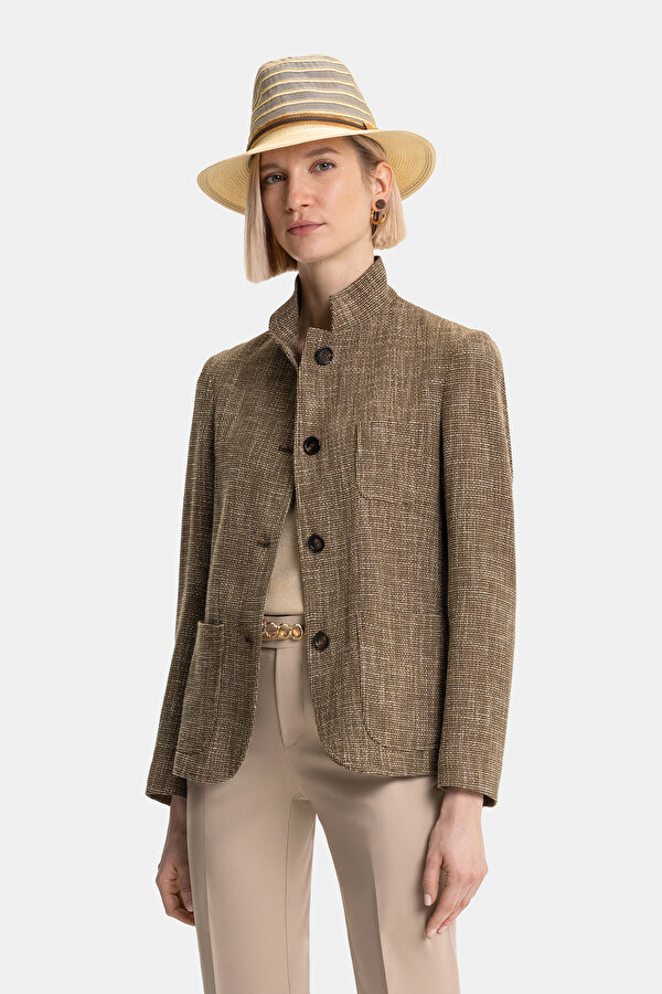 BEIGE MANDARIN COLLAR JACKET