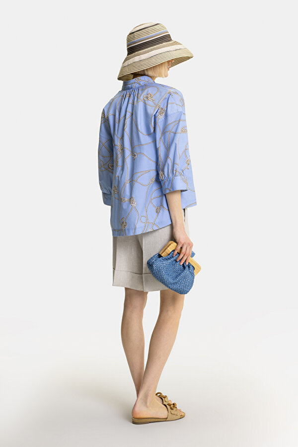 BEIGE MANDARIN COLLAR 3/4 SLEEVES BLOUSE 6