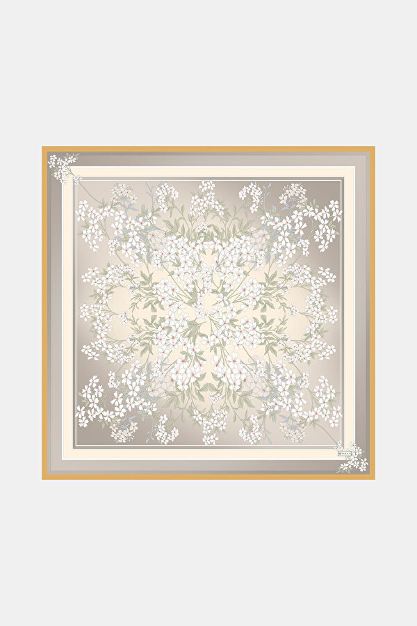 VİZON ÇİÇEK DESENLİ TWILL İPEK EŞARP