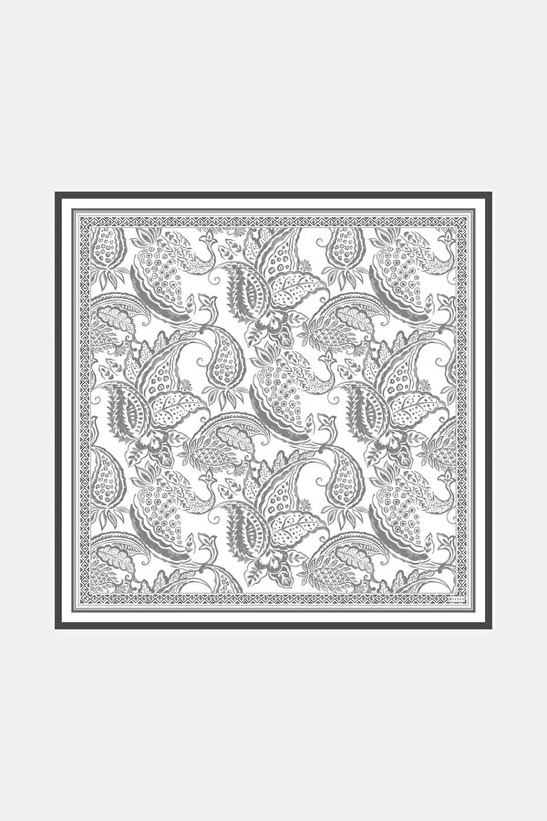 LIGHT GREY PAISLEY PATTERNED TWILL SCARF