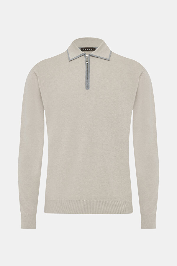 LIGHT BEIGE POLO NECK TRICOT