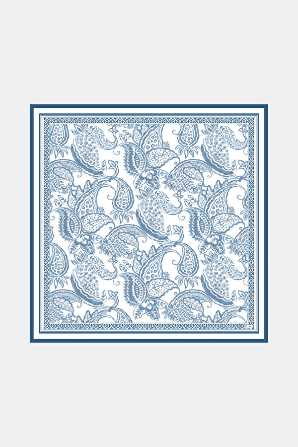 LIGHT BLUE PAISLEY PATTERNED TWILL SCARF