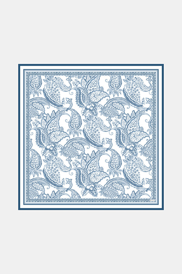 LIGHT BLUE PAISLEY PATTERNED TWILL SCARF