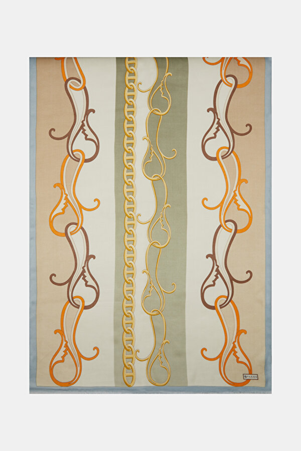 LIGHT GREEN PAISLEY PATTERNED VOILE SILK SHAWL