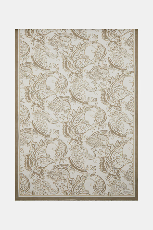DARK BEIGE PAISLEY PATTERNED JAQUARD SHAWL