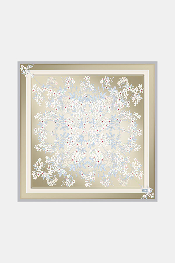 DARK BEIGE FLORAL PATTERN TWILL SCARF