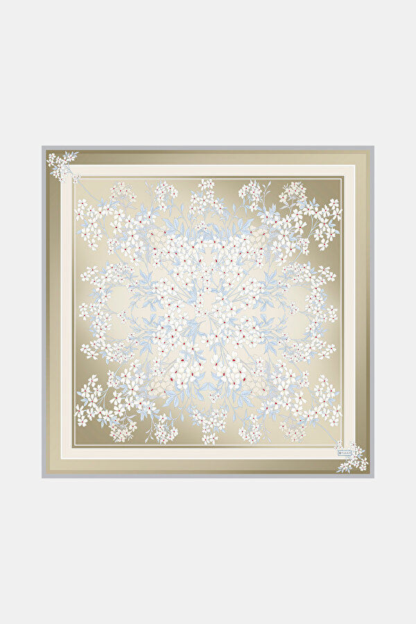 DARK BEIGE FLORAL PATTERN TWILL SCARF
