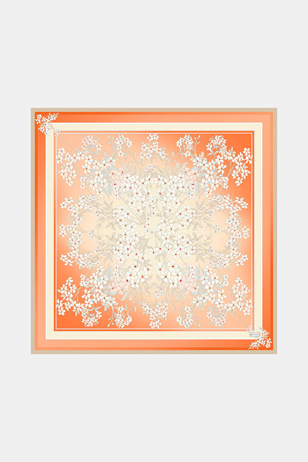ORANGE FLORAL PATTERN TWILL SCARF