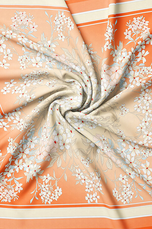 ORANGE FLORAL PATTERN TWILL SCARF 2