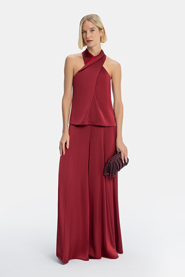 MAROON WIDE LEG TROUSERS
