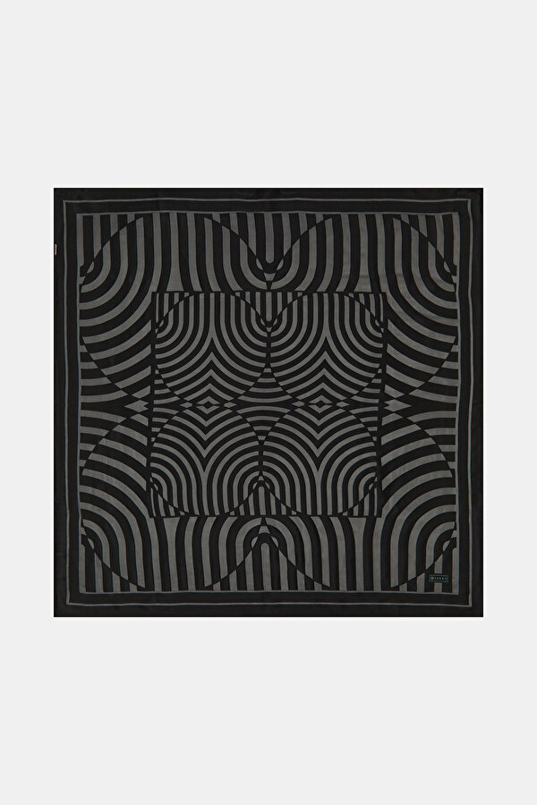 BLACK GEOMETRIC DESIGN SATIN STRIPED SILK FABRICS SCARF