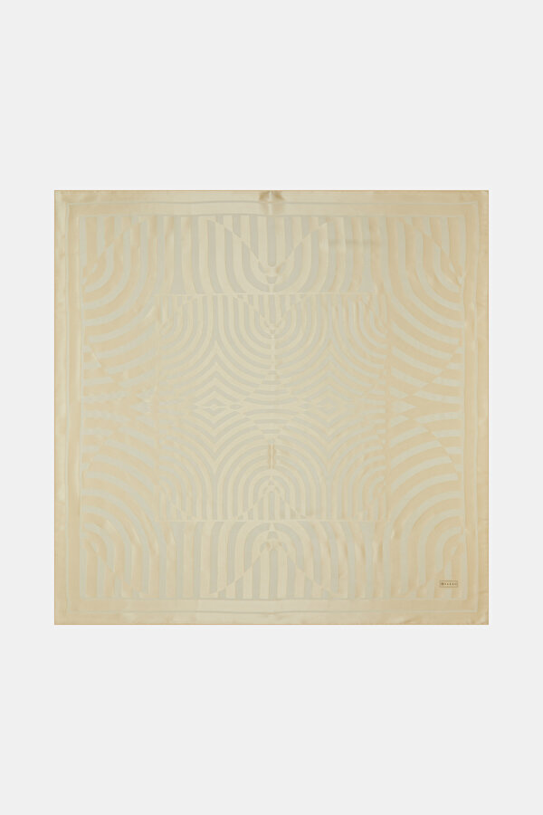 ECRU GEOMETRIC DESIGN SATIN STRIPED SILK FABRICS SCARF