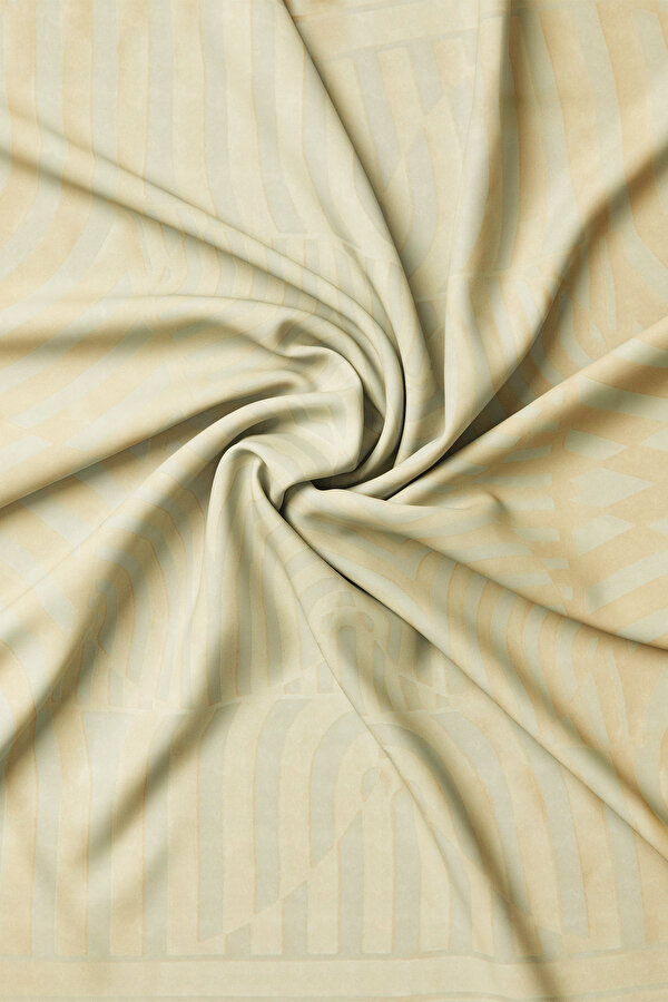 ECRU GEOMETRIC DESIGN SATIN STRIPED SILK FABRICS SCARF 2