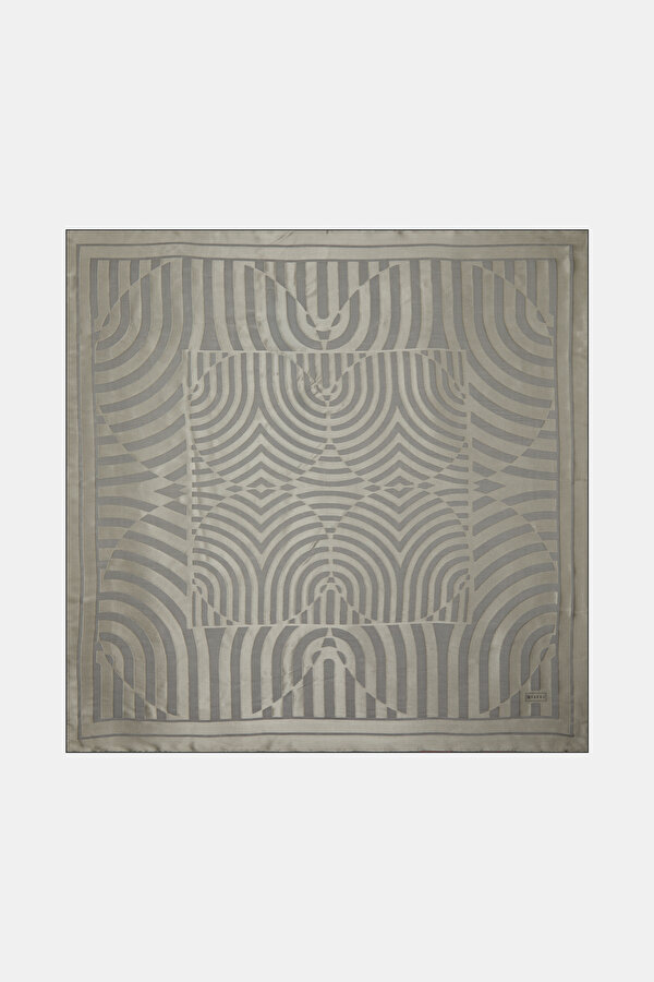 LIGHT GREY GEOMETRIC DESIGN SATIN STRIPED SILK FABRICS SCARF