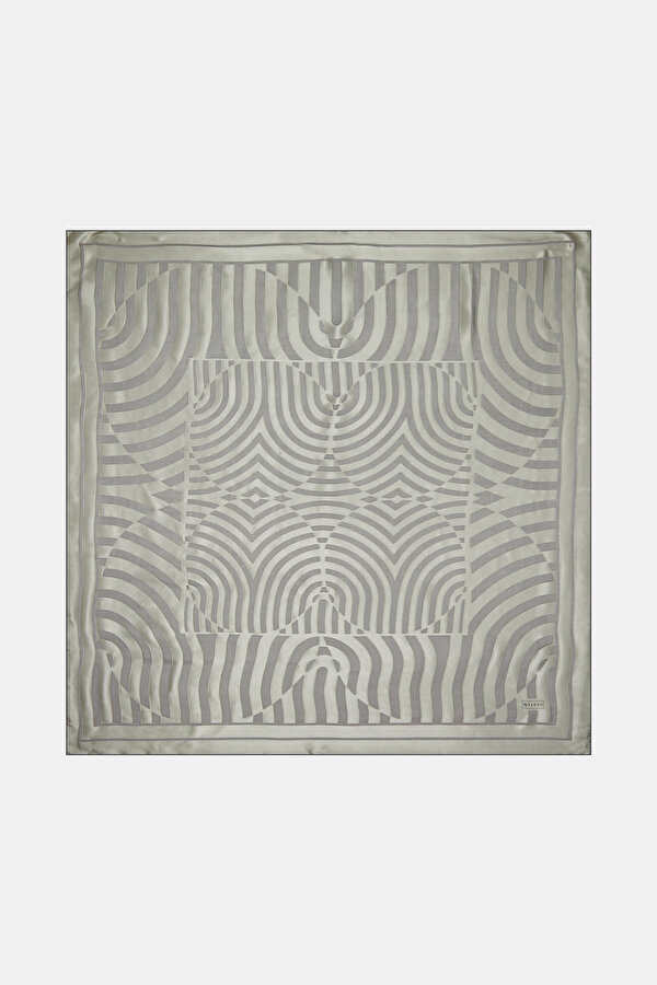 LIGHT GREY GEOMETRIC DESIGN SATIN STRIPED SILK FABRICS SCARF