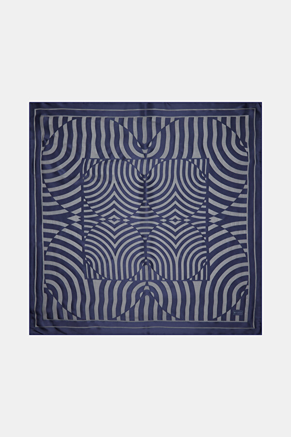 NAVY BLUE GEOMETRIC DESIGN SATIN STRIPED SILK FABRICS SCARF