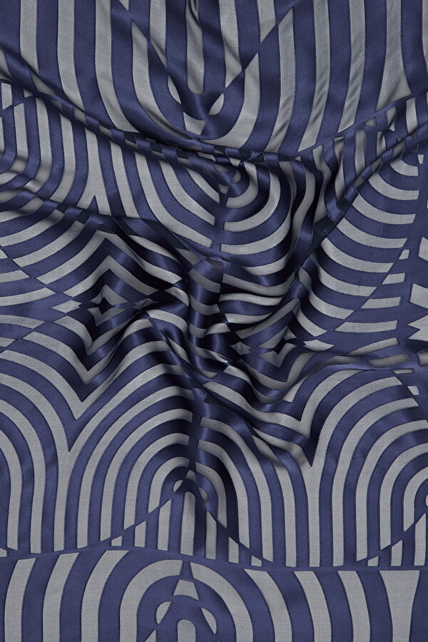 NAVY BLUE GEOMETRIC DESIGN SATIN STRIPED SILK FABRICS SCARF 2