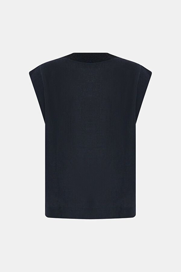NAVY BLUE V NECK SHORT SLEEVE BLOUSE 7