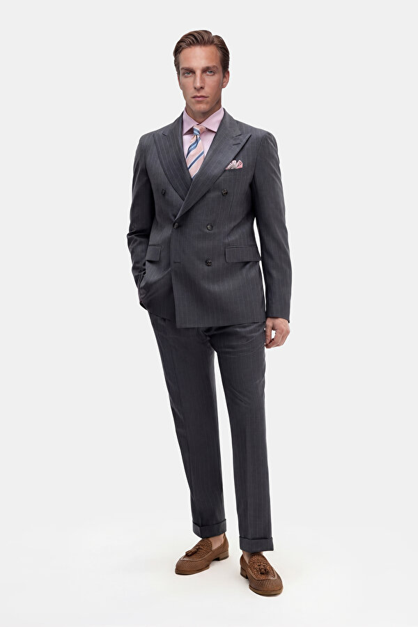 GREY SURPLICE NECKLINE (CROSS-OVER NECKLINE) WOOL SUIT