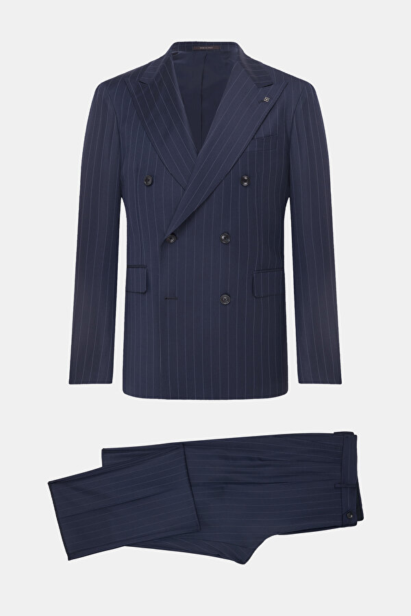 NAVY BLUE SURPLICE NECKLINE (CROSS-OVER NECKLINE) WOOL SUIT 7