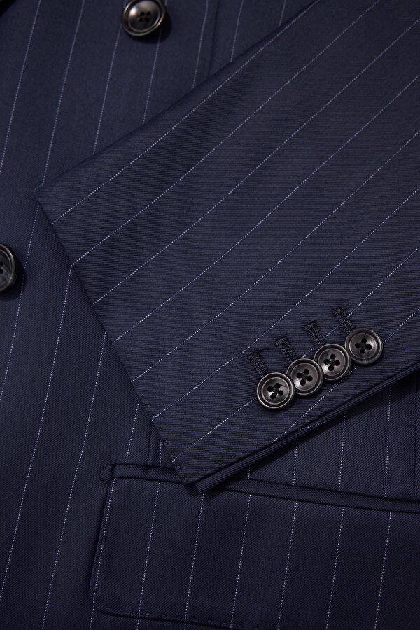 NAVY BLUE SURPLICE NECKLINE (CROSS-OVER NECKLINE) WOOL SUIT 11