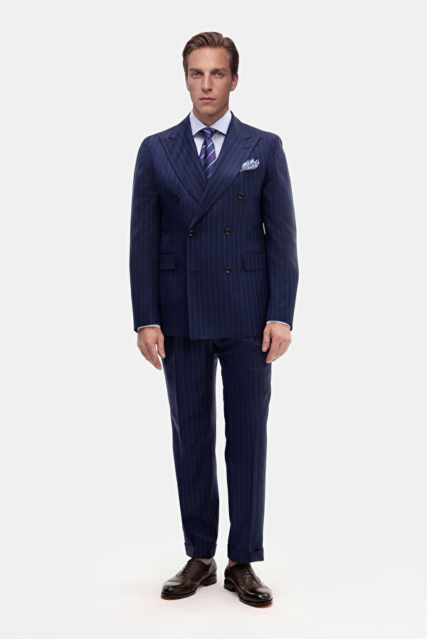 NAVY BLUE SURPLICE NECKLINE (CROSS-OVER NECKLINE) WOOL SUIT