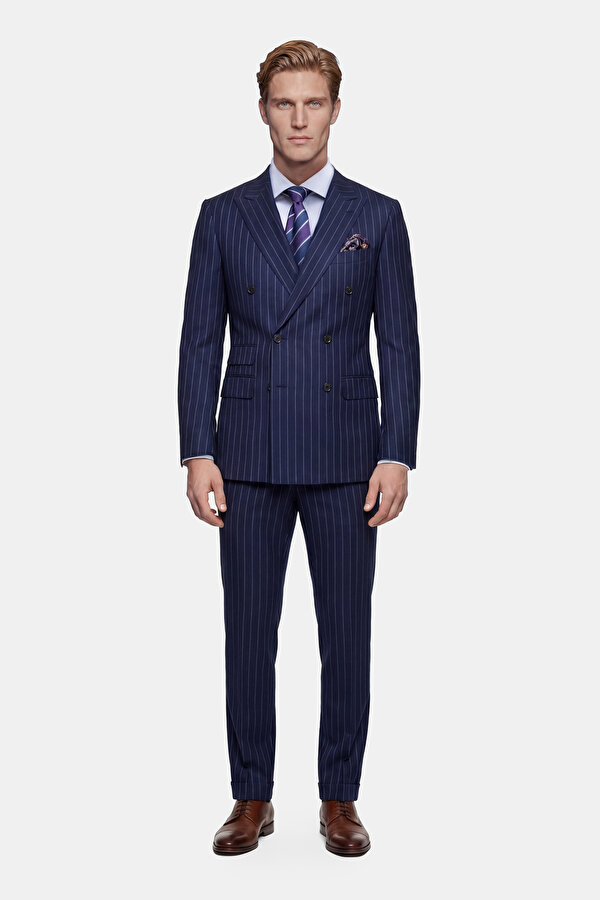 NAVY BLUE SURPLICE NECKLINE (CROSS-OVER NECKLINE) WOOL SUIT