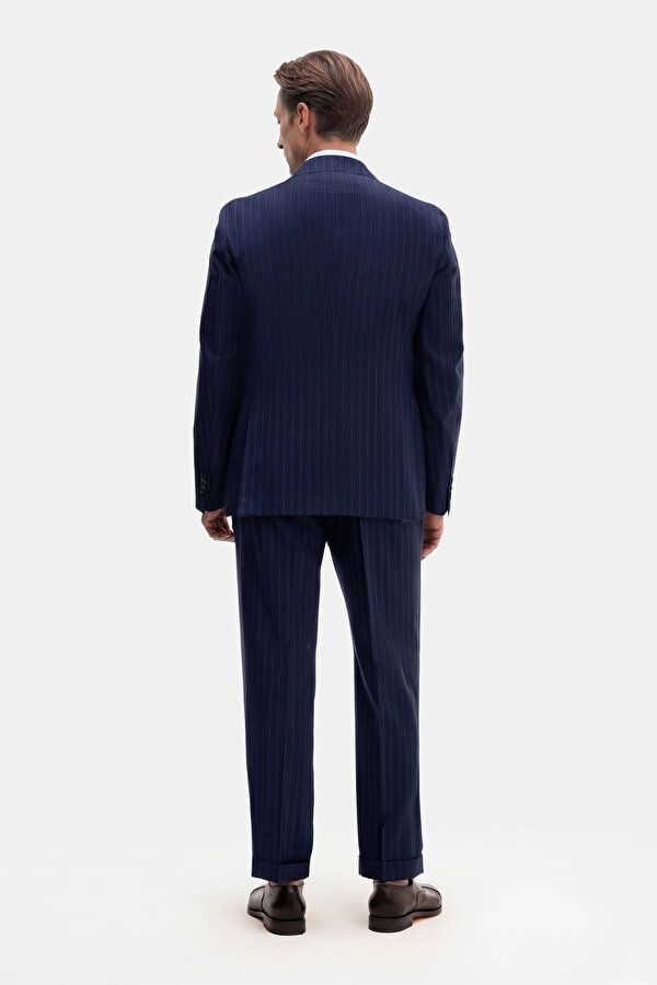 NAVY BLUE SURPLICE NECKLINE (CROSS-OVER NECKLINE) WOOL SUIT 2