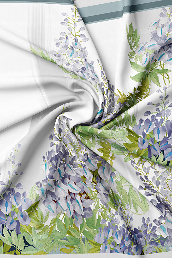 LIGHT GREY FLORAL PATTERN TWILL SCARF 2