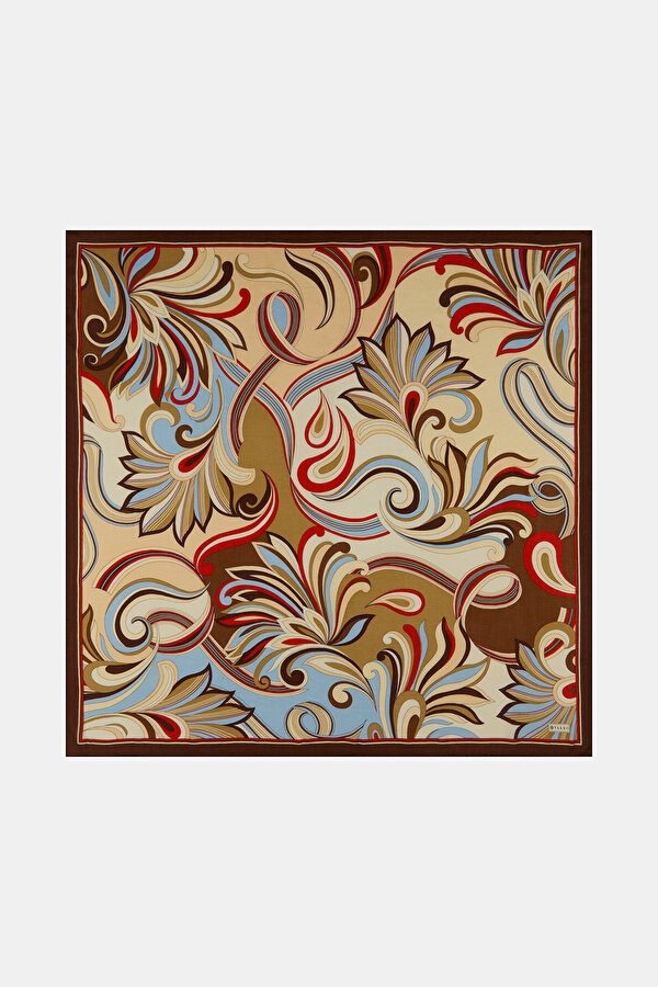 ECRU ETHNIC DESIGN VOILE SILK SCARF