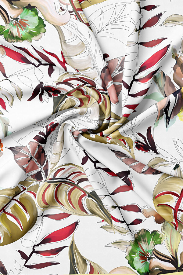 RED FLORAL PATTERN TWILL SCARF 2