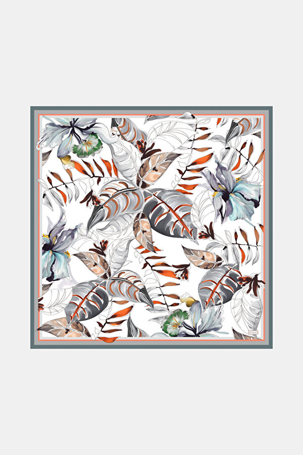 ORANGE FLORAL PATTERN TWILL SCARF