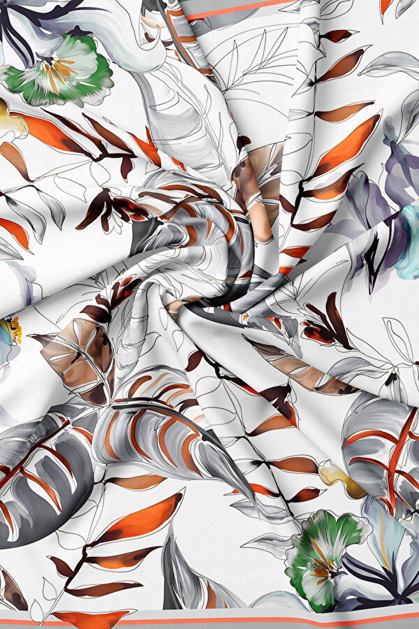 ORANGE FLORAL PATTERN TWILL SCARF 2