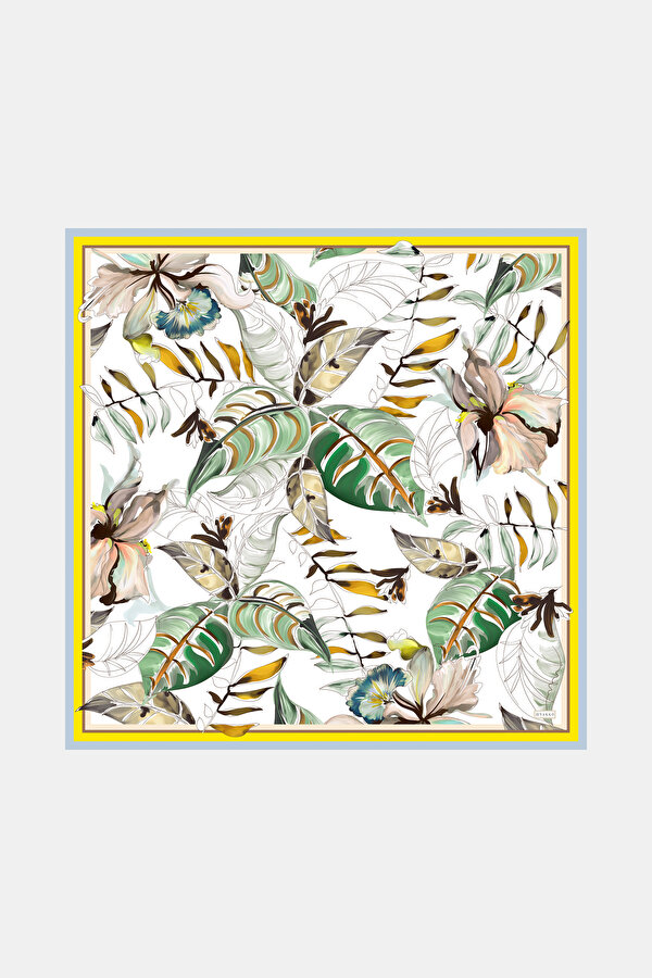 DARK YELLOW FLORAL PATTERN TWILL SCARF
