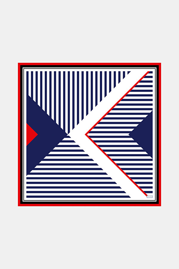 NAVY BLUE GEOMETRIC DESIGN TWILL SCARF