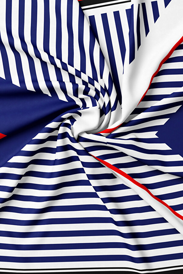 NAVY BLUE GEOMETRIC DESIGN TWILL SCARF 2
