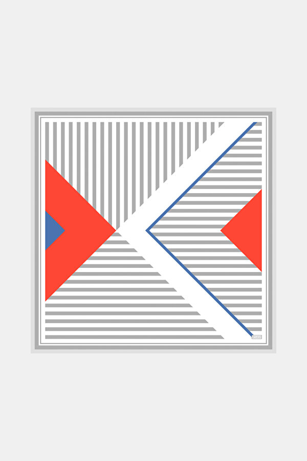VERMILION GEOMETRIC DESIGN TWILL SCARF