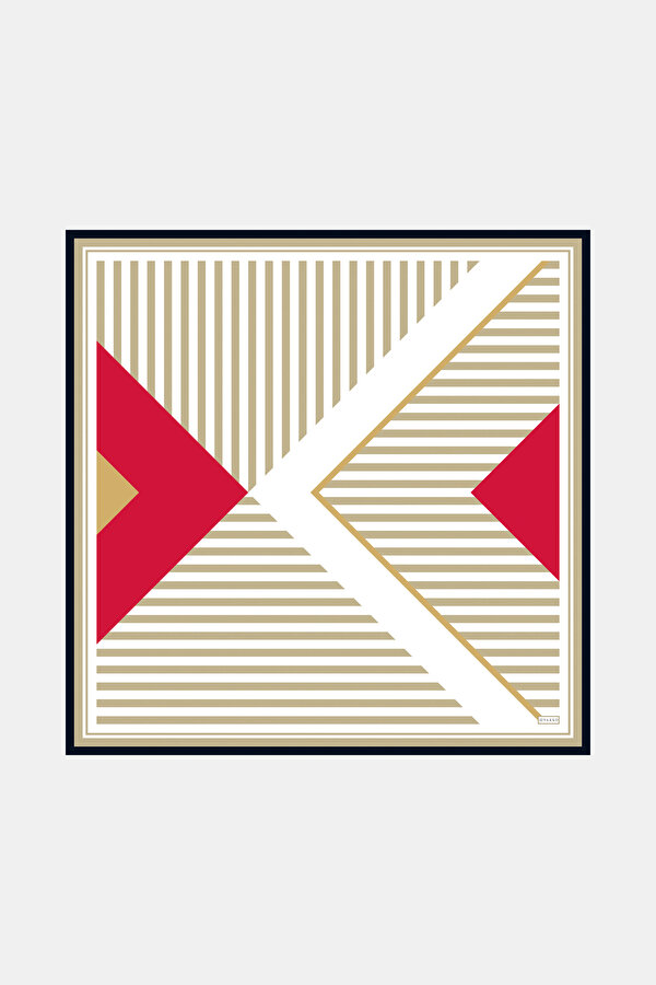 RED GEOMETRIC DESIGN TWILL SCARF