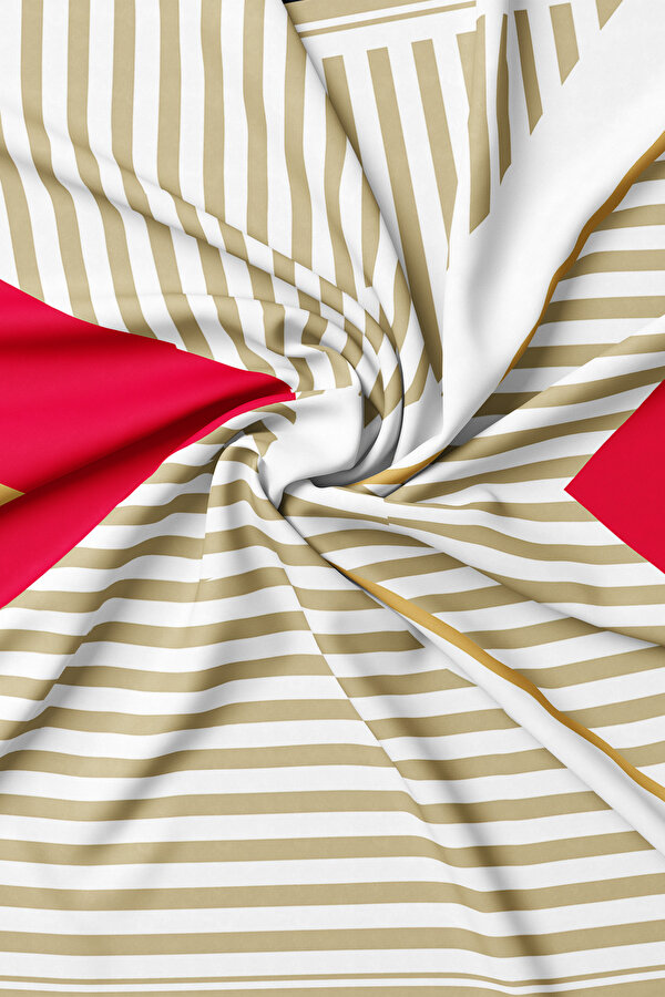 RED GEOMETRIC DESIGN TWILL SCARF 2