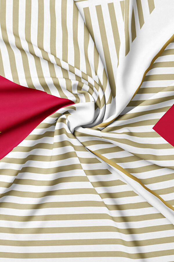 RED GEOMETRIC DESIGN TWILL SCARF 2