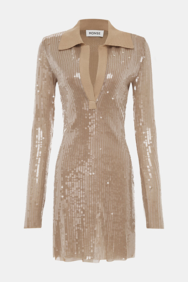 BEİGE SEQUİNED MİNİ DRESS