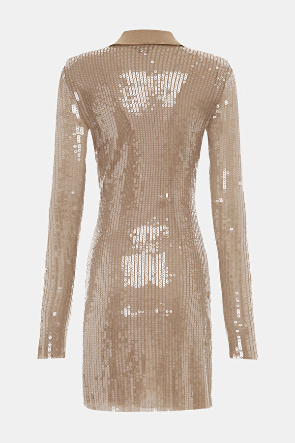 BEİGE SEQUİNED MİNİ DRESS 2