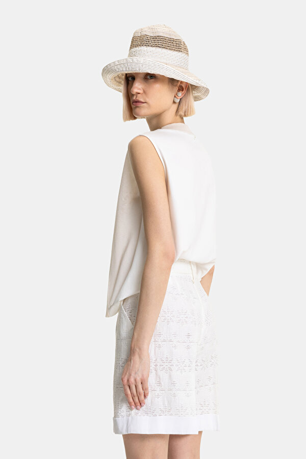 WHITE BASIC / ROUND NECKLINE SLEEVELESS BLOUSE 2