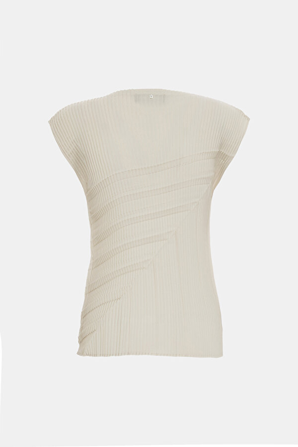 ECRU BASIC / ROUND NECKLINE SHORT SLEEVE BLOUSE 6