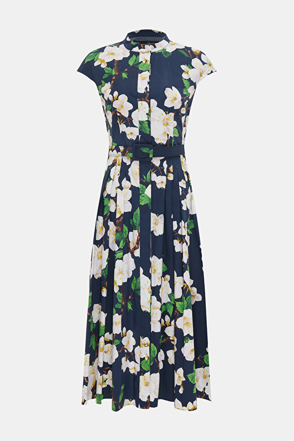 WHİTE FLORAL DESİGN MİDİ DRESS