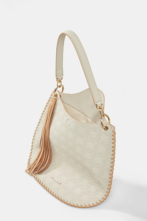 BEIGE MONOGRAM LEATHER BAG 7