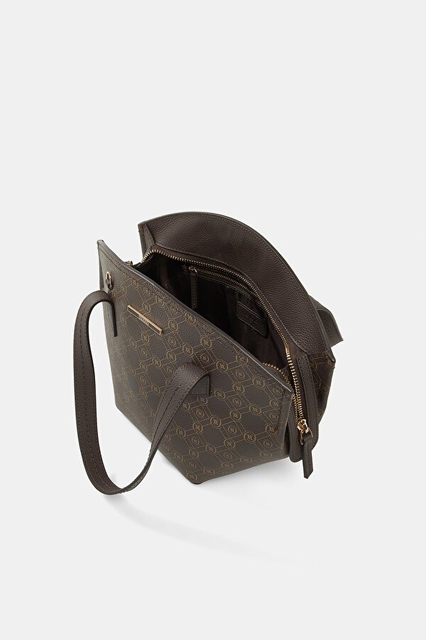 BEIGE MONOGRAM LEATHER BAG 7