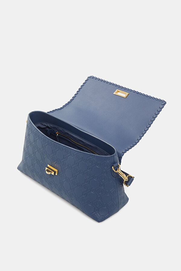 NAVY BLUE MONOGRAM LEATHER BAG 6