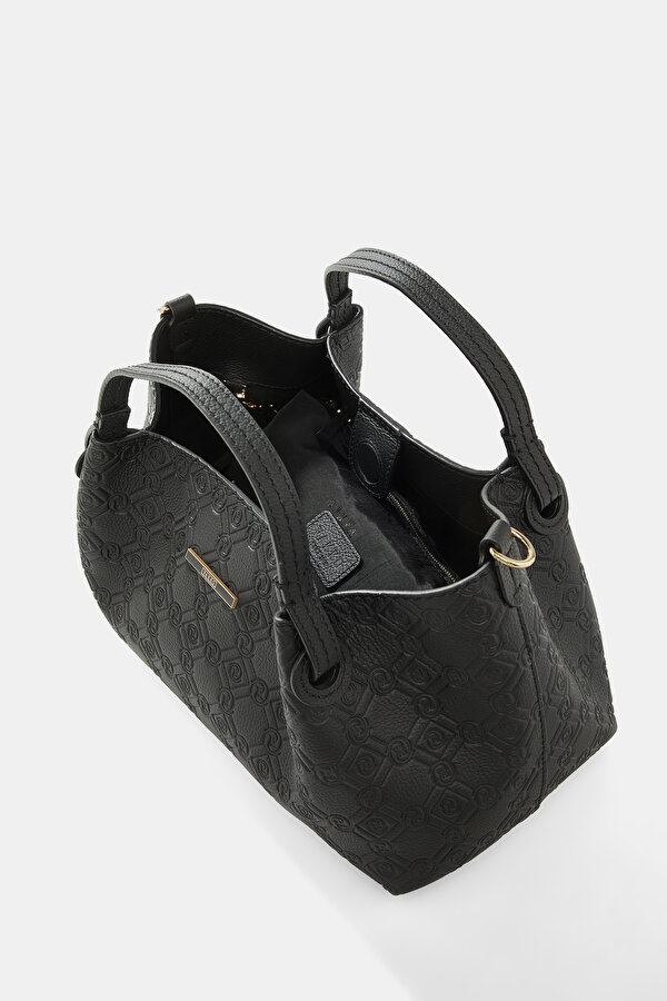 BLACK MONOGRAM LEATHER BAG 6